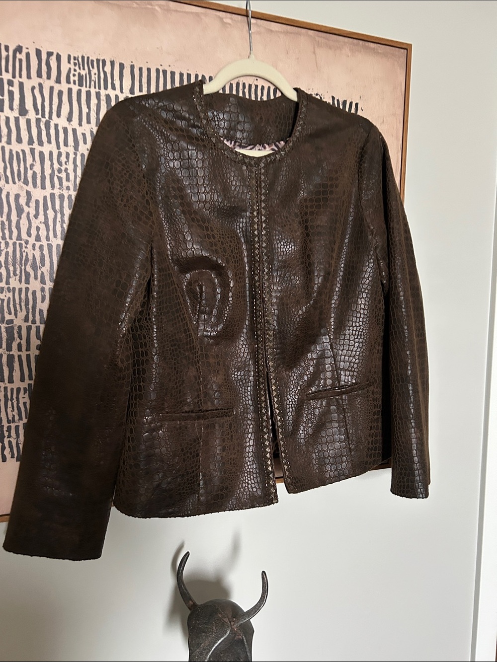 Women's Brown Faux-Leather Croc-Embossed Jacket